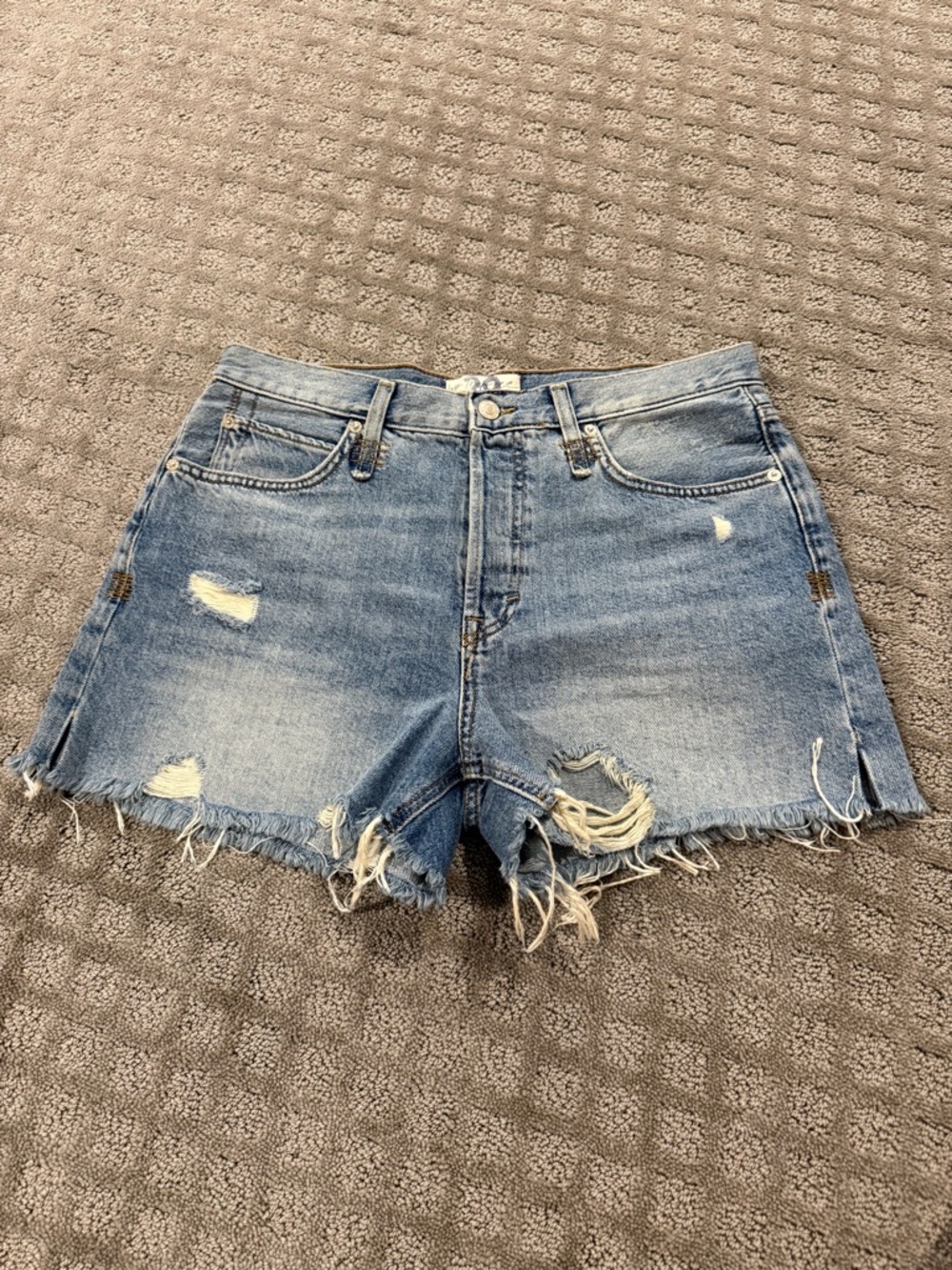 Free People Light Blue Distressed Denim Cutoff Shorts